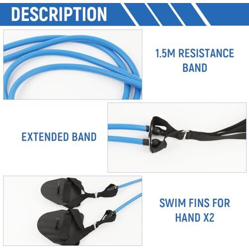 Proberos Swimming Arm Strength Trainer With Paddles, Workout Bungee Cords For Adults & Teens, Tempo Trainer Swimming, Freestyle Swimming Dryland Resistance Bands With Storage Bag, 40Lbs, Blue