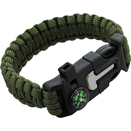 Trekeaze Unisex-Adult Survival Paracord Bracelet - Black Emergency Whistle Hiking Compass Camping Fire Starter Kit Tactical Bracelet (Green)