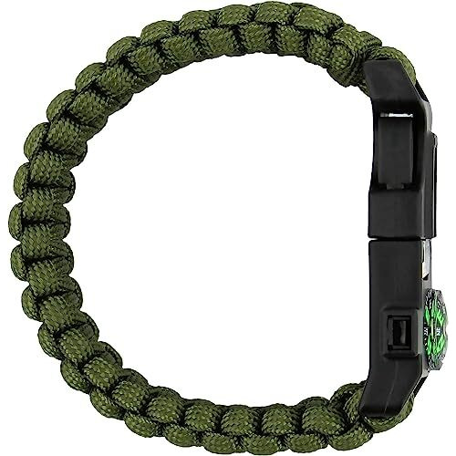 Trekeaze Unisex-Adult Survival Paracord Bracelet - Black Emergency Whistle Hiking Compass Camping Fire Starter Kit Tactical Bracelet (Green)
