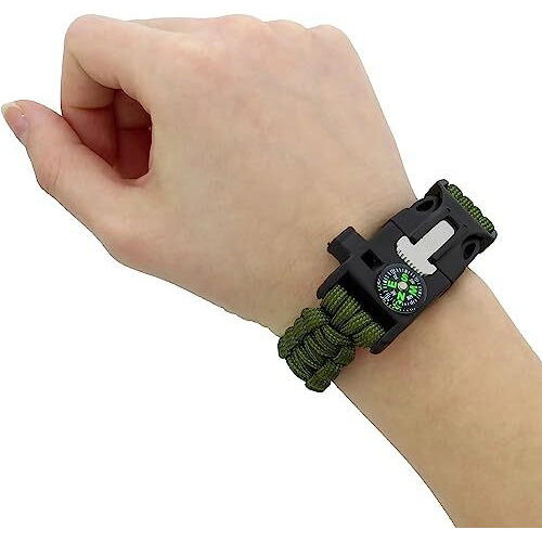 Trekeaze Unisex-Adult Survival Paracord Bracelet - Black Emergency Whistle Hiking Compass Camping Fire Starter Kit Tactical Bracelet (Green)