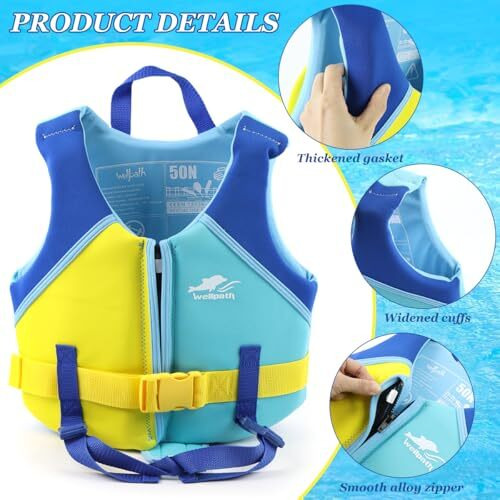 Proberos Kids Life Jacket For 8-10 Years Old, Swimming Vest Float Jacket Zip-Up Training Buoyancy Jacket With Adjustable Thigh Fastening Straps, Pool Swim Beach Swim Life Jacket, L
