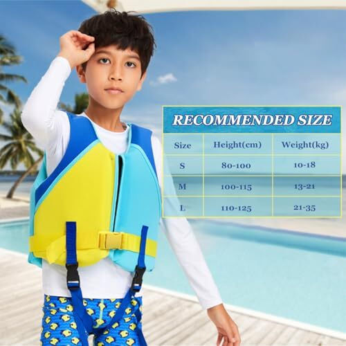 Proberos Kids Life Jacket For 8-10 Years Old, Swimming Vest Float Jacket Zip-Up Training Buoyancy Jacket With Adjustable Thigh Fastening Straps, Pool Swim Beach Swim Life Jacket, L