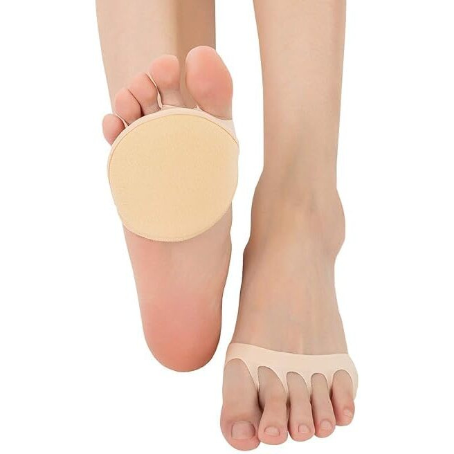 Kroywen Spandex Toe Topper Liner Socks Sponge Cushion No Show Women's Toeless Half Socks For High Heels Sandals Sling Back (Beige)