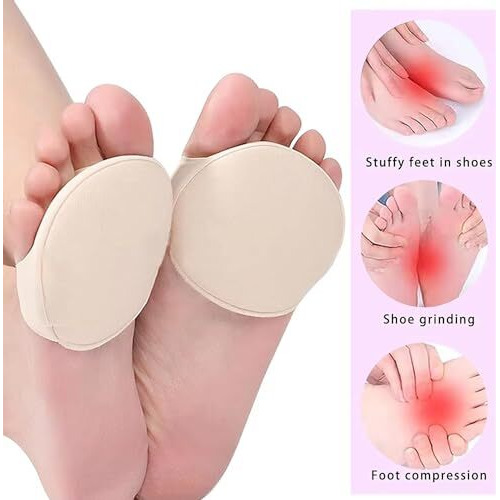 Kroywen Spandex Toe Topper Liner Socks Sponge Cushion No Show Women's Toeless Half Socks For High Heels Sandals Sling Back (Beige)