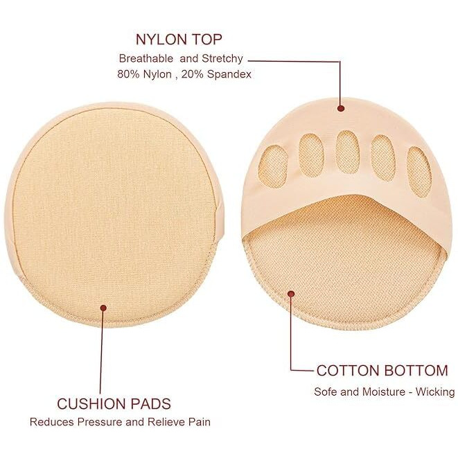 Kroywen Spandex Toe Topper Liner Socks Sponge Cushion No Show Women's Toeless Half Socks For High Heels Sandals Sling Back (Beige)
