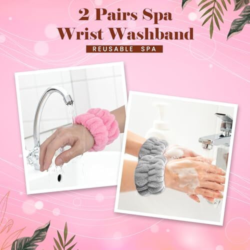 Homeaura 2 Pairs Wrist Band For Face Washing | Absorbent Wristband For Face Wash For Women And Girls Prevents Water Spillage | Coral Velvet Sweatband For Skincare Yoga And Fitness (Red Bean And Grey)