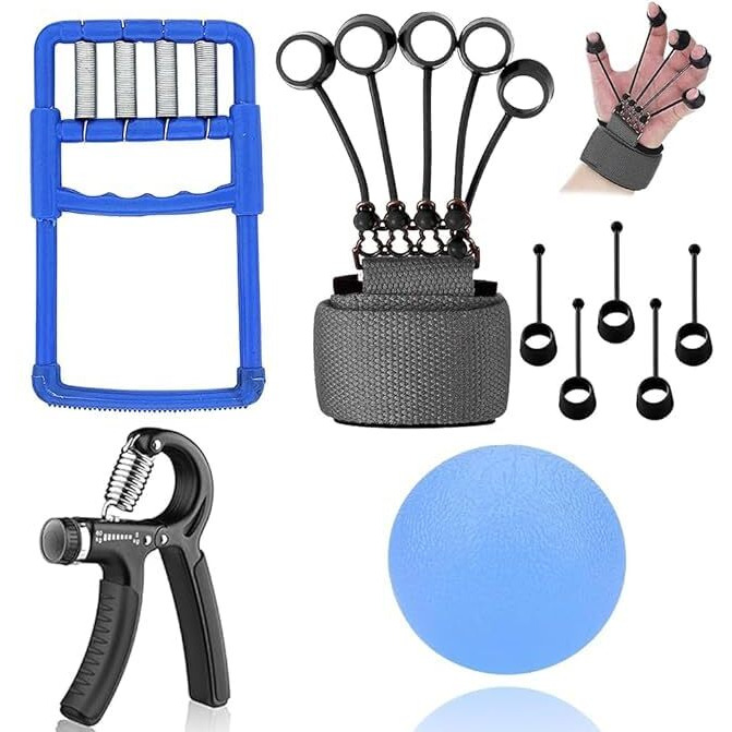 Dr. Care Home Exerciser Kit Adjustable Fitness Tools For All Fitness Levels - Stress Pain Reliever, Hand Grip, Arm Exerciser (Blue Hand Gripper Kit)