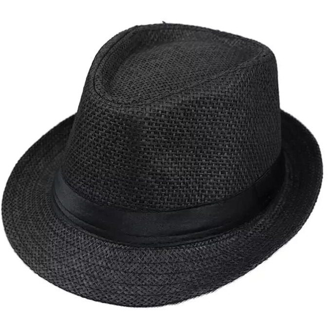 Clothera Fashion Straw Fedora/Trilby Summer Jute Hat For Men (Black), Free Size