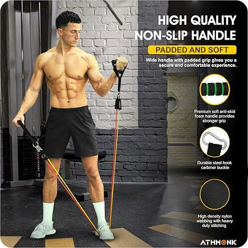Athmonk Resistance Tube Band Set Of 11 Pcs - Home Gym Exercise Bands For Workout - Resistance Bands For Men Women - With Toning Tubes, Door Anchor, Foam Handles, Ankle Straps, Workout Guide - 150 Lbs