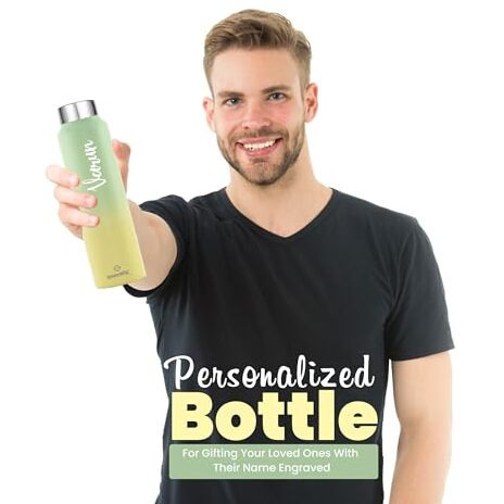Speedex 1 Litre Customized Water Bottles With Name, Personalized Gifts For Men, Women, Boys, Girls & Kids, Customised Stainless Steel 1 Ltr Bottle For Birthdays, Anniversaries Etc, Lemon Green