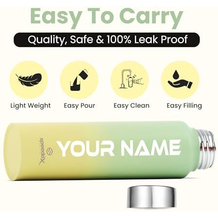 Speedex 1 Litre Customized Water Bottles With Name, Personalized Gifts For Men, Women, Boys, Girls & Kids, Customised Stainless Steel 1 Ltr Bottle For Birthdays, Anniversaries Etc, Lemon Green