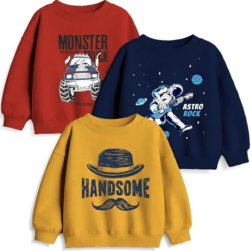 Minicult Boy's & Girl's Fleece Round Neck Regular Fit Sweatshirt (Pack Of 3) (Swt0001_P_Red_3-4 Years)