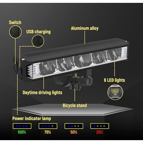 Linist 5 Led Bicycle Light - Super Bright 1800 Lumen High/Low Beam Usb-C Rechargeable Waterproof Cycling Light-5 Mode-Black