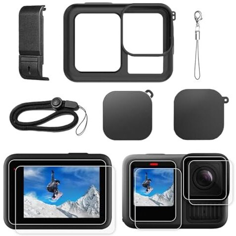 Zorbes Silicone Sleeve Rubber Protective Case Only Applicable To Go Pro Hero 13 Black Standard Lens, Battery Side Cover&Screen Protectors& Lens Caps&Lanyard For Hero 13 Black Accessories Kit