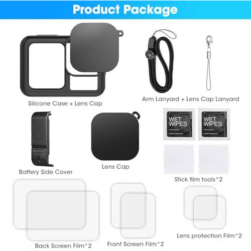 Zorbes Silicone Sleeve Rubber Protective Case Only Applicable To Go Pro Hero 13 Black Standard Lens, Battery Side Cover&Screen Protectors& Lens Caps&Lanyard For Hero 13 Black Accessories Kit