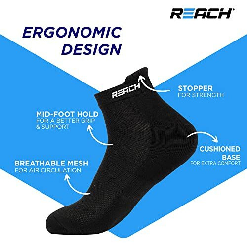 Reach Bamboo Fibre Ankle Length Socks For Men & Women | Breathable Mesh & Odour Free | Sports & Gym | Soft & Comfortable | Pack Of 3 | Black