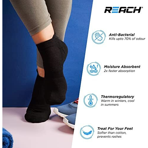 Reach Bamboo Fibre Ankle Length Socks For Men & Women | Breathable Mesh & Odour Free | Sports & Gym | Soft & Comfortable | Pack Of 3 | Black