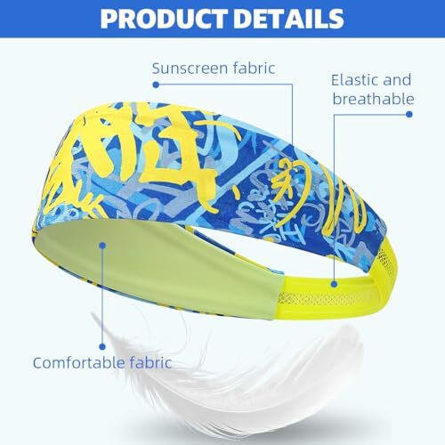 Proberos Sport Headband For Kids Quick Dry Sweat Headband Fashion Printed Head Band Sweat Absorption Elastic Headband Boys Girls Running Headband For Kids 4-9 Years Old, Head Size 42-68Cm
