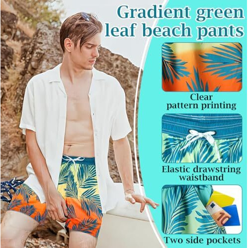 Proberos Swimming Shorts For Men, Casual Fashion Gradient Print Summer Beach Shorts Quick Dry Polyester Elastic Waist Shorts Chino Shorts Summer Swim Short Beach Wear, Xl