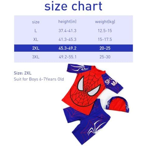 Patpat Swimming Costume For Boys, Upf 50+ Spiderman Print Swimsuit Set With Shirt, Swim Trunks & Swim Cap, Swim Suit For Kids Boys 7-10 Years Old