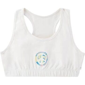 Yougotplanb Girl's Cotton Blend Non-Padded Non-Wired Peace Out Sports Bra - (Sbnp-Peaceout_White_10-12 Years) Combo Pack Of 1