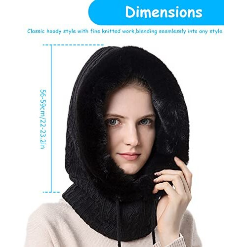 Palay Winter Cap For Women One-Piece Knitted Warm Winter Hat With Neck Warmer Hood Scarf & Mask, Fashion Snow/Wind Proof Soft Fleece Lined Scarf Hat For Outdoor Riding Skiing (Black)