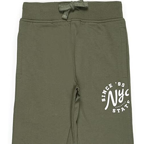 Alan Jones Clothing Boys Solid Cotton High Rise Joggers Track Pant (Olive_15-16 Years)