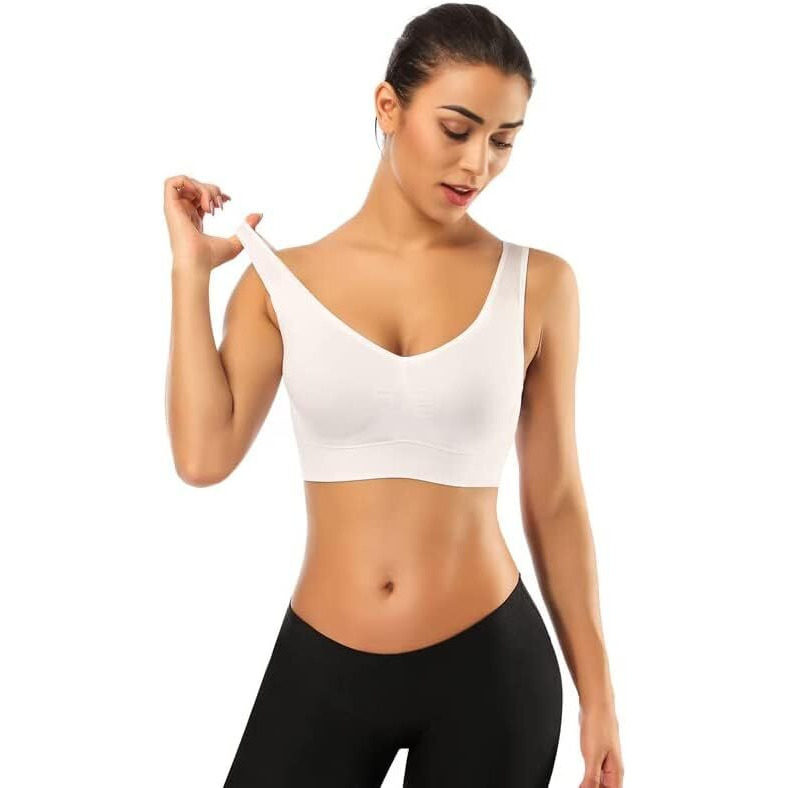 Fshway Women's Seamless Padded Sports Bra  Slip-On, Stretchable, Free Size (Fits 3036 Bust)  White