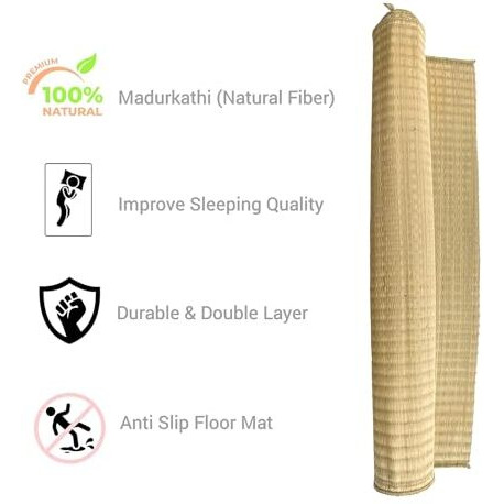 Orric Single Layered Chatai Madur Kusha Grass Mat Korai Pai Organic Yoga Mat As Floor Mat (30 X 70)