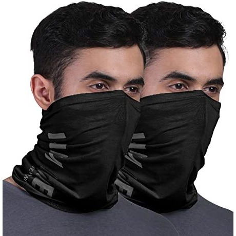 Freecultr Unisex Bamboo Bandana, Anti Microbial Super Soft & Comfort Fit, Breathable Multipurpose Headband, Face Mask For Dust Protection And Sun - Printed Pack Of 2-Black,Black