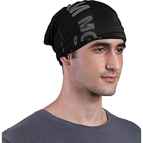 Freecultr Unisex Bamboo Bandana, Anti Microbial Super Soft & Comfort Fit, Breathable Multipurpose Headband, Face Mask For Dust Protection And Sun - Printed Pack Of 2-Black,Black