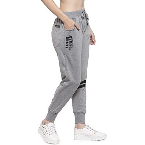 Uzarus Women's Cotton Slim Fit Joggers Track Pants With 2 Zippered Pockets Grey