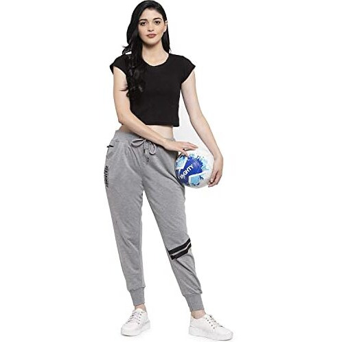 Uzarus Women's Cotton Slim Fit Joggers Track Pants With 2 Zippered Pockets Grey