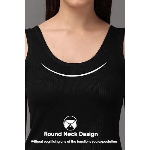 Wearslim WomenS Cotton Thermal Underwear Set, Thermal Sleeveless Camisole And Pant Set, Round Neck Tank Tops & Bottom Soft Warmer - Zed Black (S)