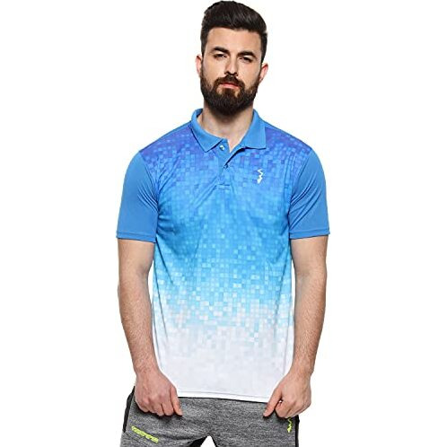 Campus Sutra Men's Sky Blue & Chalk White Ombre Polo Activewear T-Shirt For Casual Wear | Spread Collar | Short Sleeve | Button Closure | Jersey T-Shirt Crafted With Comfort Fit For Everyday Wear