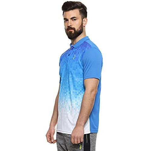 Campus Sutra Men's Sky Blue & Chalk White Ombre Polo Activewear T-Shirt For Casual Wear | Spread Collar | Short Sleeve | Button Closure | Jersey T-Shirt Crafted With Comfort Fit For Everyday Wear