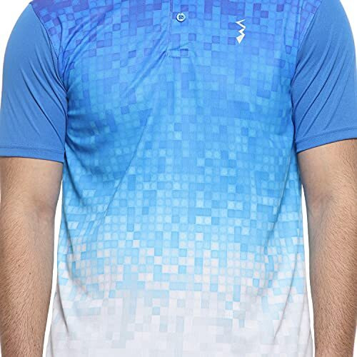 Campus Sutra Men's Sky Blue & Chalk White Ombre Polo Activewear T-Shirt For Casual Wear | Spread Collar | Short Sleeve | Button Closure | Jersey T-Shirt Crafted With Comfort Fit For Everyday Wear