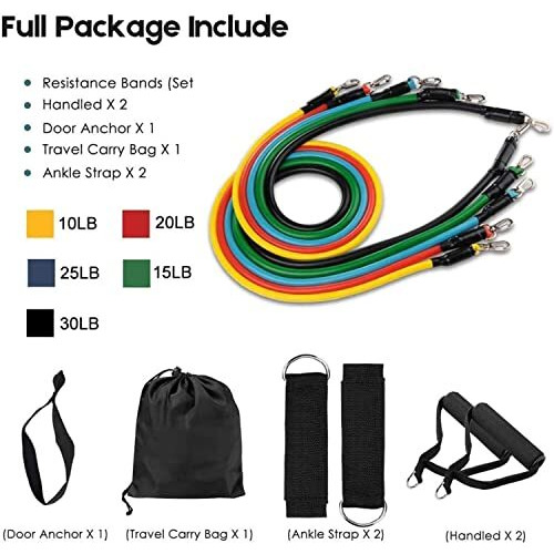 Veentus 11 Piece Gym Power Resistance Band Set For Workout, Resistance Band For Exercise, Resistance Band For Pull Ups, Tricep, Legs, Rubber Tube With Door Anchor And Hook (Multicolor)