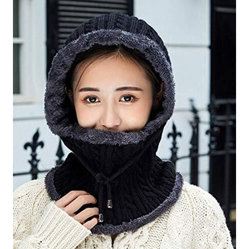 Alexvyan Beanie Warm Cap And Scarf Soft Snow And Air Proof Fleece Knitted Cap (Inside Fur) Woolen Beanie Winter Cap Combined Scarf For Girl Women Ladies (Black)