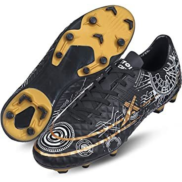 Vector X Hydra X Men's Football Shoe/Studs/Sports And Athletic Footwear With Pu Upper/Comfortable Football Shoes (Black-Gold, Size-8)