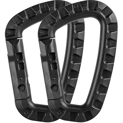 Rianz Pack Of 2 Tactical Carabiner Keychain Hard Polymer Carabiners D Hook Light Weight Spring Snap Gear Clip Utility Ring Backpack Hanging Buckle For Outdoor Travelling Camping (Black)