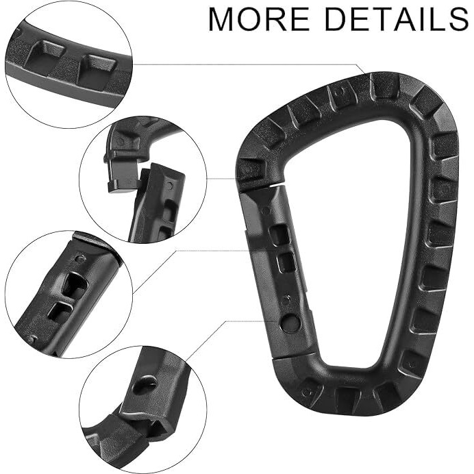 Rianz Pack Of 2 Tactical Carabiner Keychain Hard Polymer Carabiners D Hook Light Weight Spring Snap Gear Clip Utility Ring Backpack Hanging Buckle For Outdoor Travelling Camping (Black)