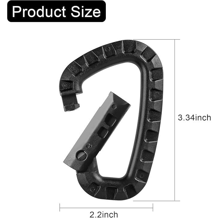 Rianz Pack Of 2 Tactical Carabiner Keychain Hard Polymer Carabiners D Hook Light Weight Spring Snap Gear Clip Utility Ring Backpack Hanging Buckle For Outdoor Travelling Camping (Black)