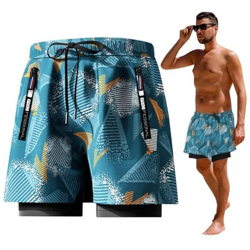 Proberos Swimming Trunk For Men Swimming Pants With Pockets For Men Elastic Double Layer Fashion Print Swimwear Shorts Sport Shorts For Men Quick Dry Outdoor Shorts For Running Swimming, 3Xl