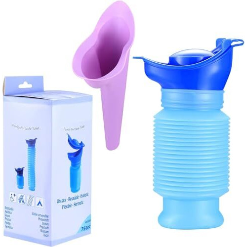Coopu Adjustable Emergency Urinal 750Ml, Portable Toilet For Car, Traffic. Suitable For Men, Women. Portable Travel Shrinkable Personal Mobile Toilet Potty Pee Bottle With Funnel (Blue)