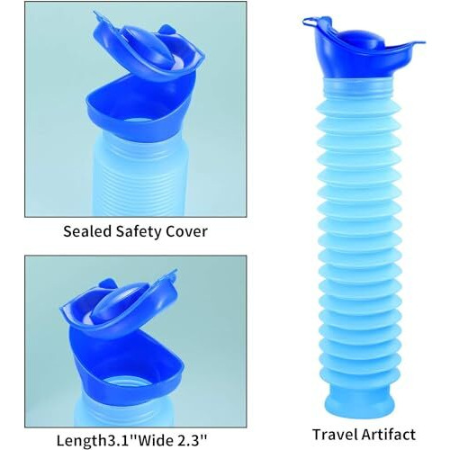 Coopu Adjustable Emergency Urinal 750Ml, Portable Toilet For Car, Traffic. Suitable For Men, Women. Portable Travel Shrinkable Personal Mobile Toilet Potty Pee Bottle With Funnel (Blue)