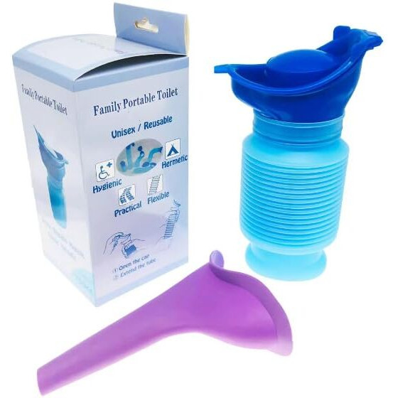 Coopu Adjustable Emergency Urinal 750Ml, Portable Toilet For Car, Traffic. Suitable For Men, Women. Portable Travel Shrinkable Personal Mobile Toilet Potty Pee Bottle With Funnel (Blue)