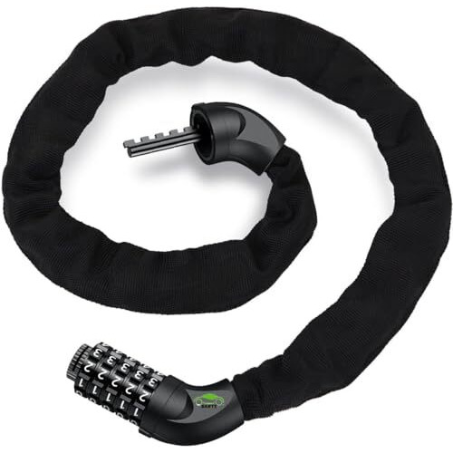 Sarte Chain Lock For Cycle 5-Digit Resettable Bike Helmet Lock Hard Steel Chain Lock For Bike Heavy Duty Cycle Locks For Bicycle With Protective Cloth Sleeve Bike Safety Lock 3.2 Ft Long 8Mm Thicker