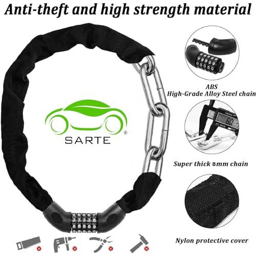 Sarte Chain Lock For Cycle 5-Digit Resettable Bike Helmet Lock Hard Steel Chain Lock For Bike Heavy Duty Cycle Locks For Bicycle With Protective Cloth Sleeve Bike Safety Lock 3.2 Ft Long 8Mm Thicker