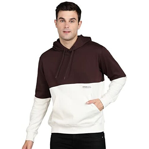 Alan Jones Clothing Men's Colorblock Cotton Regular Fit Hooded Sweatshirt (Brown_L)